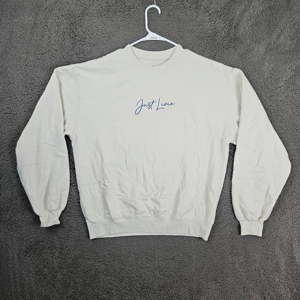 Just Livin Embroidered Script Crewneck Sweatshirt Womens Size‎ Medium USA Made